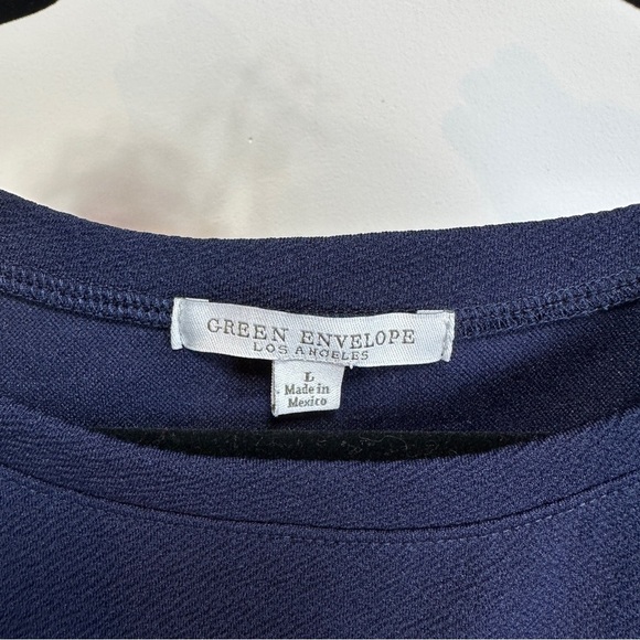 Green Envelope | Navy Puff-Sleeve Blouse – Structured Knit Top | Size L - Picture 5 of 8